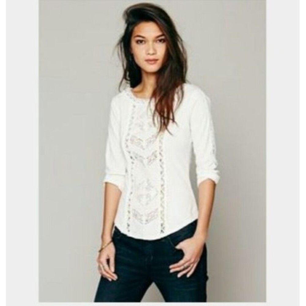 Free People truly madly Ivory Lace Corchet 100% Cotton Sz Small